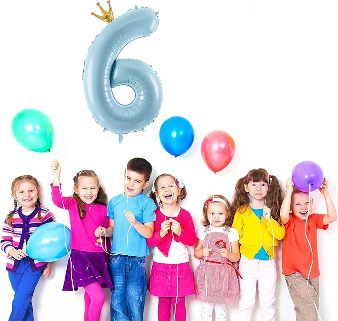 Number 6 Foil Balloon with Crown, 40-Inch Light Blue | Light blue number 6 foil - Image 3