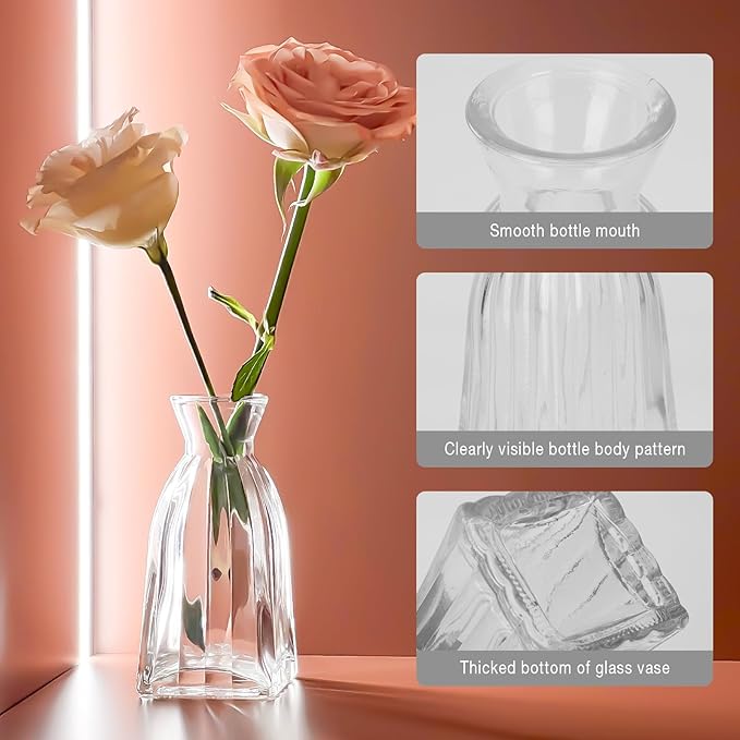 Glass Bud Vase Clear Bud Vases Set of 4 for Centerpieces, Vintage Glass Flower Vases in Bulk Suitable for Weddings, Parties or Home Decoration