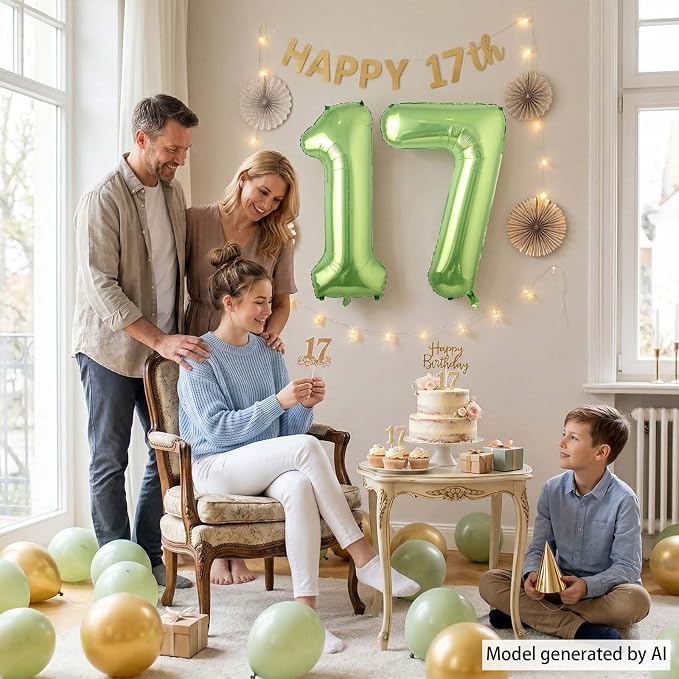 Light Green Number 17 Balloon 40 Inch, Glossy Double Digit Milestone Decor | - Image 2