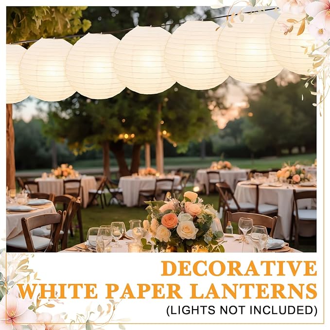 Treela 48 Pack White Chinese Japanese Paper Lanterns Decorative Hanging Round - Image 5