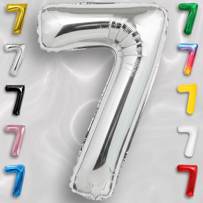 Silver Number Balloon 7 Mylar Foil Balloons 16 inch Small - Image 2