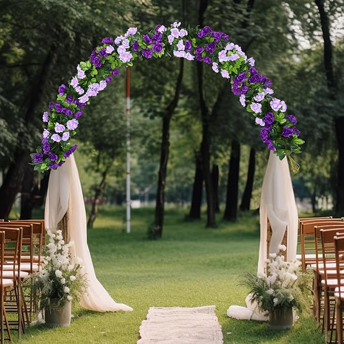 Floweroyal 4 Pack Artificial Flower Garlands 7.9FT Fake Rose Vines Silk Flowers Hanging Rose Ivy for Wedding Arch Party Home Garden Wall Decor (Purple)