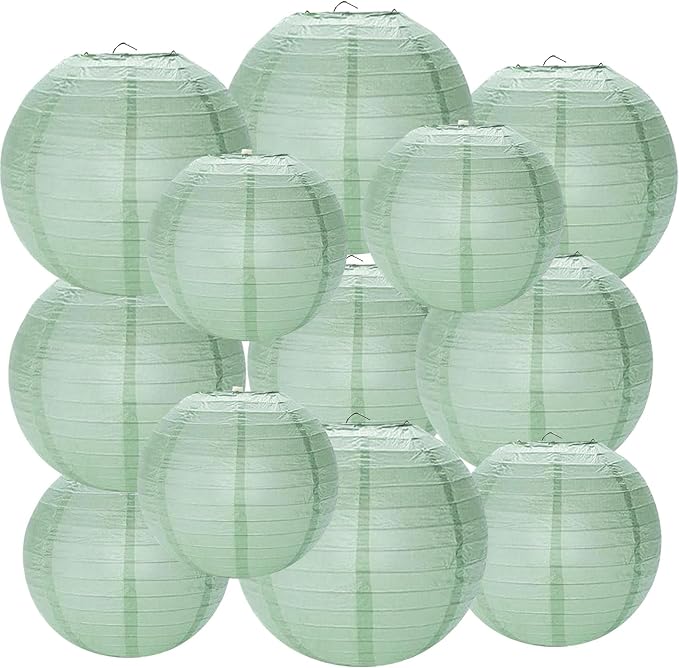 Dusty Sage Green Paper Lanterns 12Pcs Hanging Round Paper Lanterns Decorative by Unknown