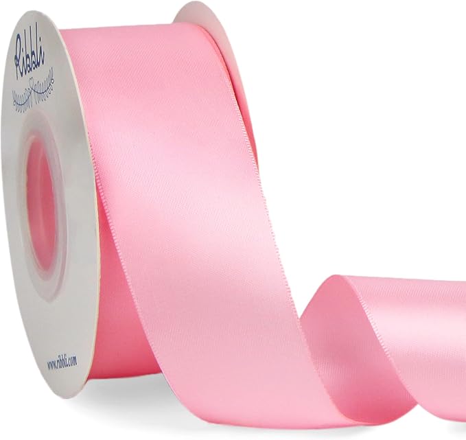 Ribbli Pink Double Faced Satin Ribbon, 1-1/2” x Continuous 25 Yards, Use by Ribbli