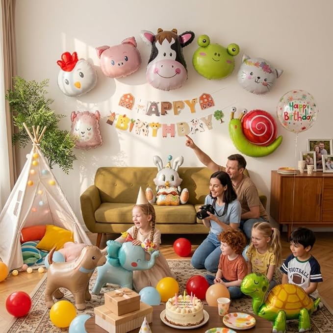 48 PCS Happy Birthday Farm Animals Foil Balloon Decorations Kit - Image 2