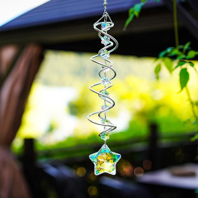 21 Inch Crystal Spiral Wind Spinner Gazing Ball Suncatcher Decor | Crystal - Image 9