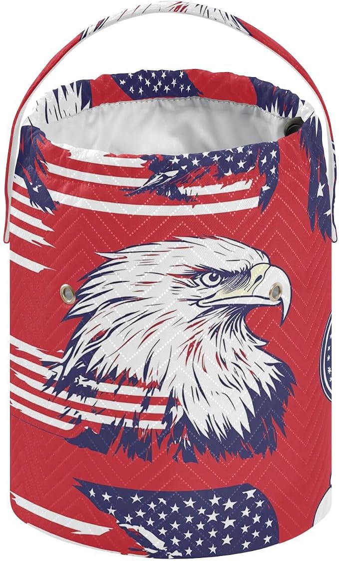 American Flag Bald Eagle Red Yarn Bag Small Crochet Bag Drawstring Yarn Storage - Image 2