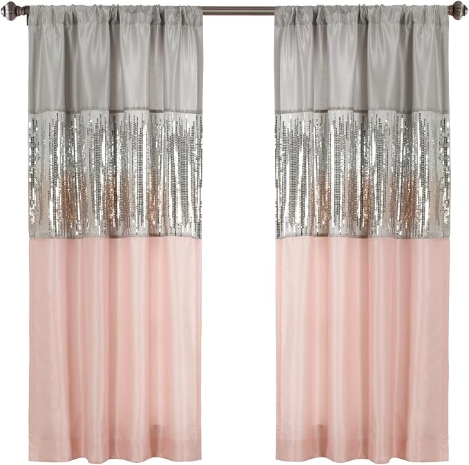 Lush Decor Night Sky Window Curtain Panel, Single 42"W x 63"L Gray & Blush - Image 7