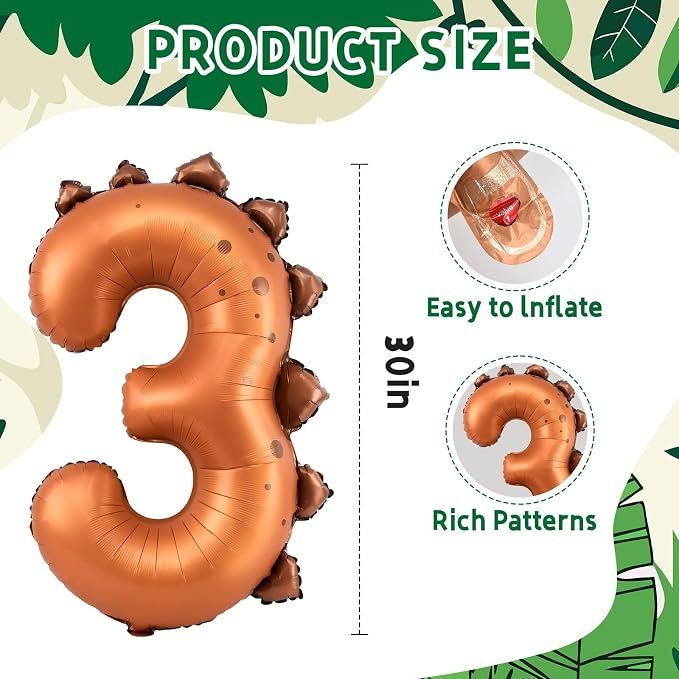 Dinosaur Number 3 Balloon, 30 Inch Birthday Party Decorations - Image 3