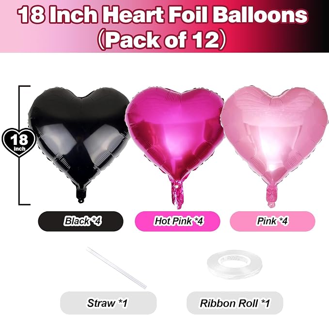 Pink Black Heart Foil Balloons - Image 2