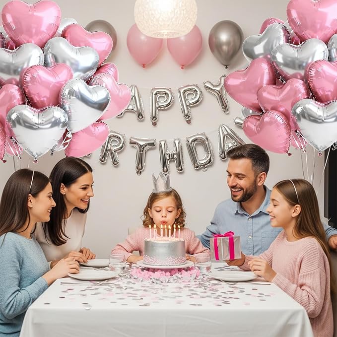 TONIFUL 30 Pcs Pink Silver Heart Balloons 18 Inch Heart Shape Foil Balloon | - Image 3