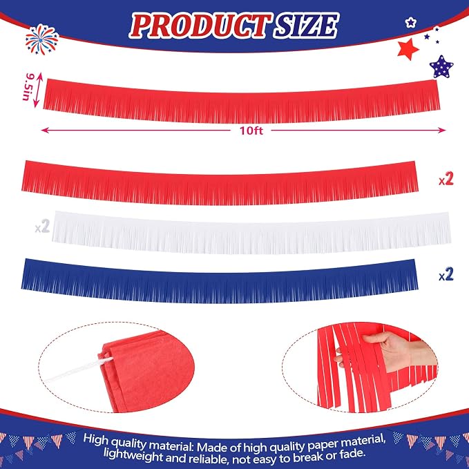 Taiyin 12 Pack 120 Feet Red White Blue Garland Streamers 4th of July - Image 3