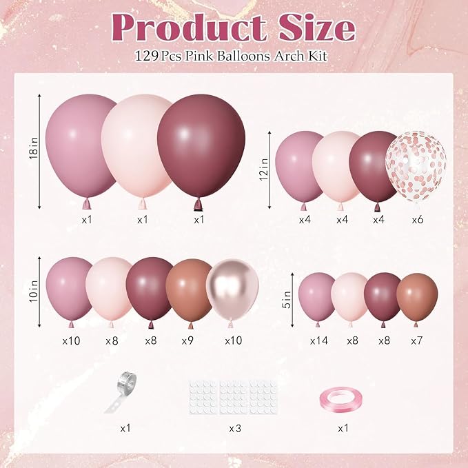 Ouddy Party Dusty Rose Pink Balloons Garland Arch Kit 18 12 10 5 Inch | - Image 3