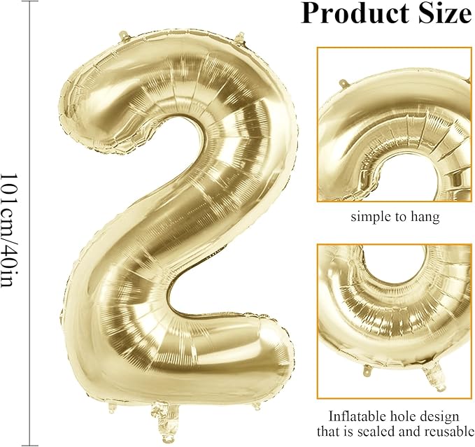 Number 2 Balloons for 2th Birthday Party Decorations, 40 Inch 0-100 Anniversary - Image 2