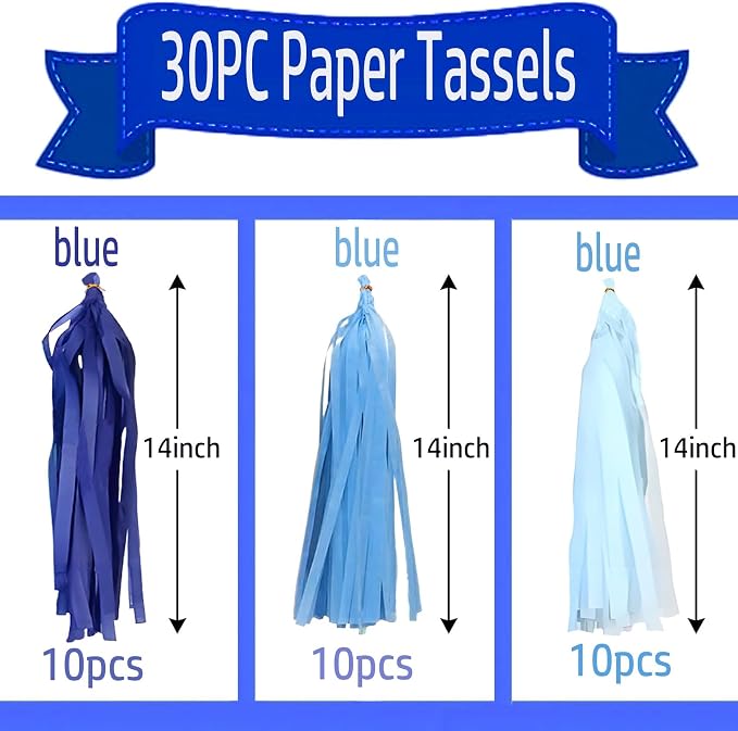 Blue Gradient Tissue Paper Tassels 30pcs Streamers - Image 2