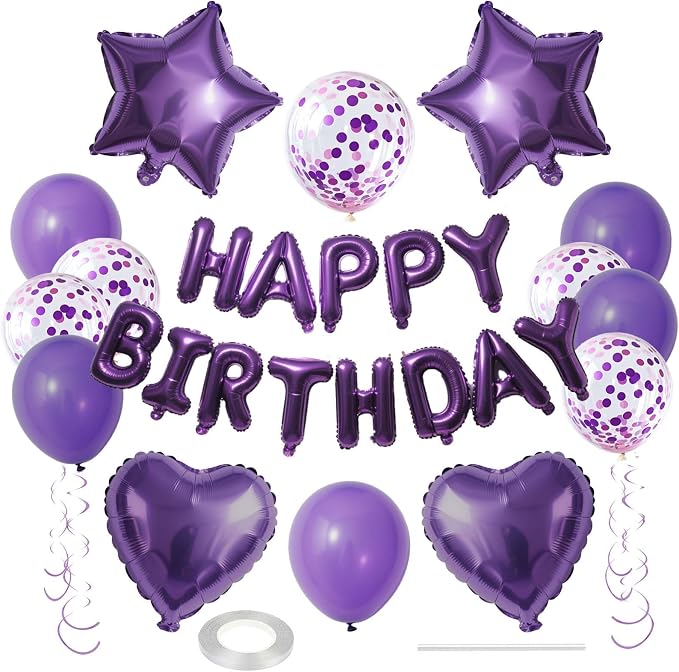 27 Pcs Purple Birthday Decorations, 3D Letters Dark Purple Happy Birthday by WEIKA