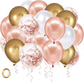 Rose Gold Confetti Latex Balloons, 60 Pack White Balloons 12 Inch by Hiquaty