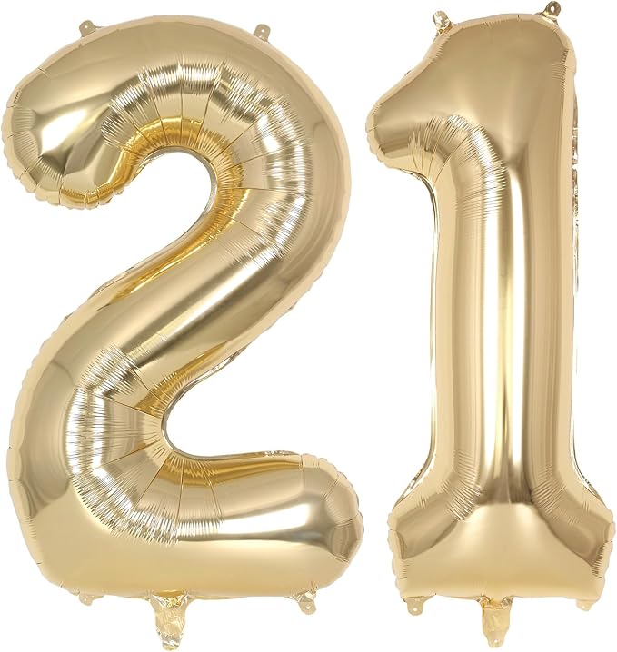 Champagne Gold Large Number 21 Balloon, 40 Inch Light Gold Foil Helium Number by AIQINHU