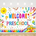 MEHOFOND Welcome to Preschool Banner Colorful Back to School Kids Classroom by MEHOFOND