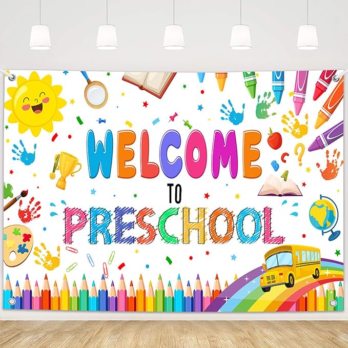 MEHOFOND Welcome to Preschool Banner Colorful Back to School Kids Classroom by MEHOFOND