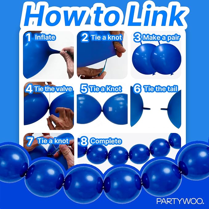 PartyWoo Royal Blue Linking Balloons 100pcs 12 Inch Dark Blue Link Balloons | - Image 5
