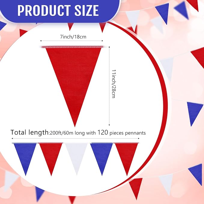 Tatuo 200 Feet Solid Pennant Banners Flags String Triangle Hanging DIY Bunting - Image 2