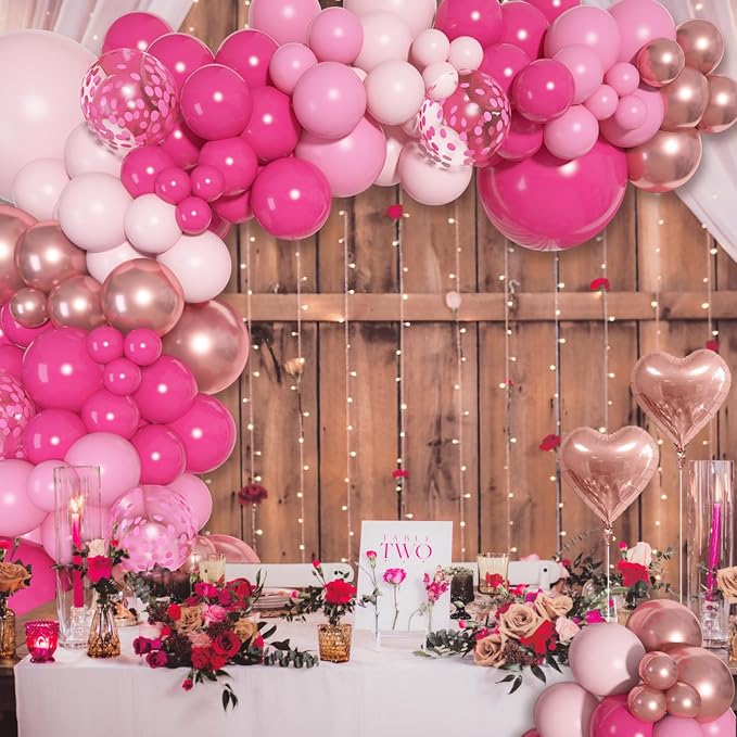 Pink Balloons Arch Garland Kit, Different Sizes Hot Pink Pastel Latex Metallic - Image 5