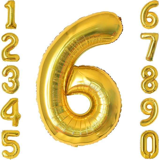 Gold Number 6 Balloon 40 Inch, Shiny Gold Foil Decor by Unknown