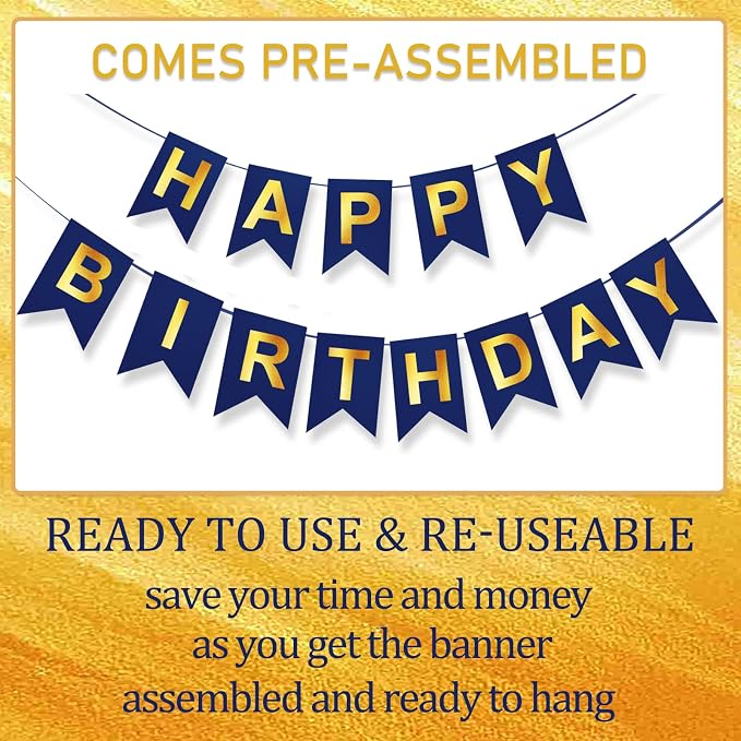 Blue Happy Birthday Banner, Backdrop Birthday Party Supplies, No DIY - Image 4