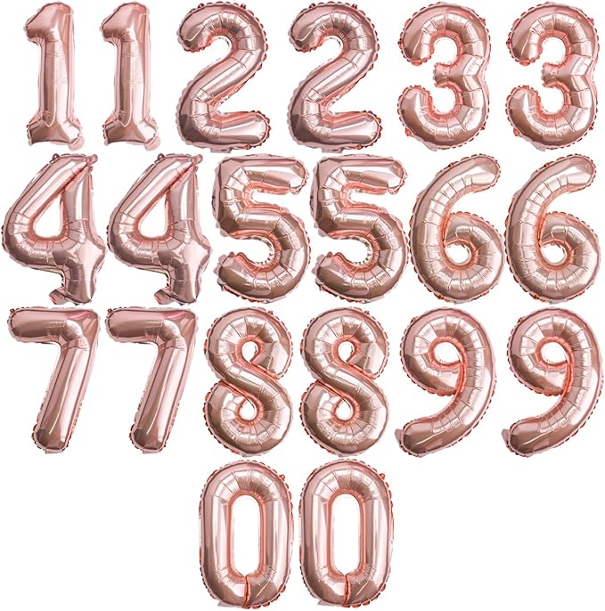 20 Pcs Rose Gold 16" Number Balloons 2 Sets 0-9 Foil Balloon Numbers Décor | by Makeyourpartypop
