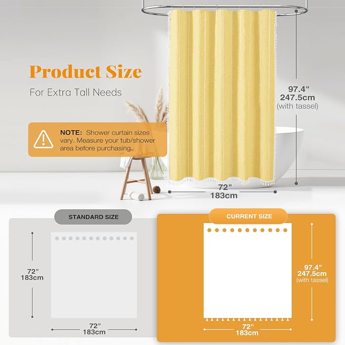 72x96 Extra Long Boho Linen Heavy Duty Shower Curtain Set, 330GSM Linen Blend - Image 3
