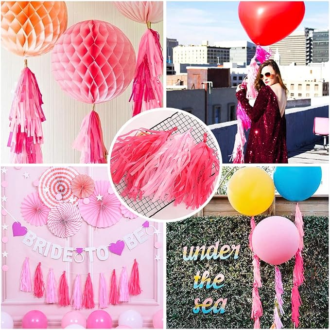 Pink Tissue Paper Tassel DIY Hanging Paper Decorations Party Garland - Image 7