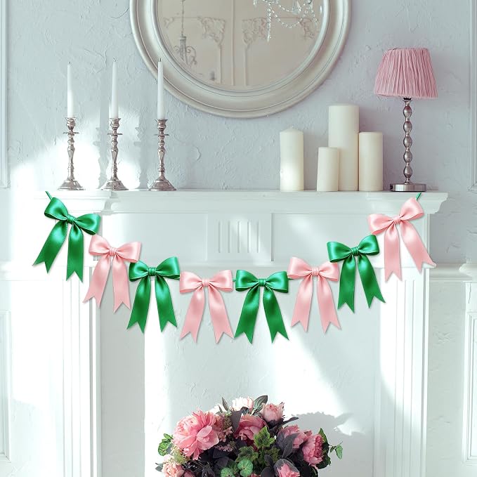 2 Strings of 16PCS Pink&Green Bow Garlands Banner Wicked Party Decoration - Image 8