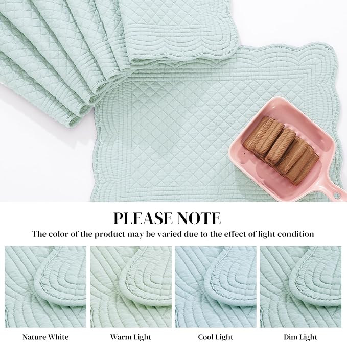 HOMBYS Quilted Placemats Set of 6 Washable-13x18 inches Rectangular Placemats - Image 3