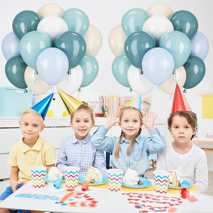 Blue White Balloons Dusty Blue White Beige Balloons 60PCS 12INCH Slate Blue - Image 7