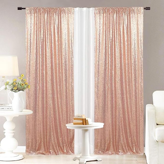 Eternal Beauty Rose Gold Sequin Backdrop Curtains, 4 Panels 2x8FT | 3mm Sparkle - Image 5