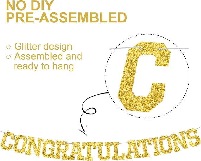 BEISHIDA Glitter CONGRATULATIONS Banner Gold 2026 Graduation Party Decorations - Image 2