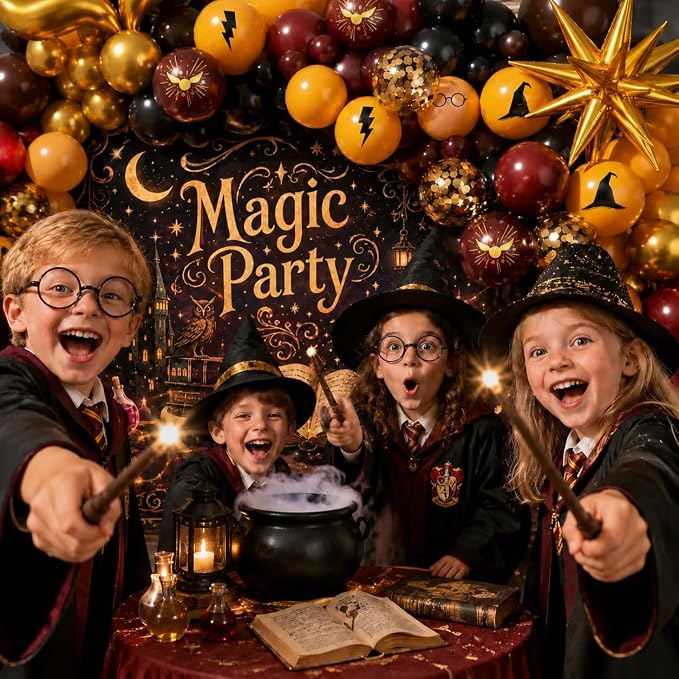 Magical Wizard Garland Arch Kit 180Pcs, Burgundy Yellow Black Gold Confetti - Image 5