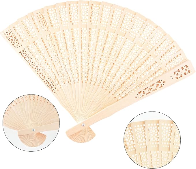 FEPITO 20 Pieces Wooden Handheld Paper Fan | Wooden Folding Fans - Image 3