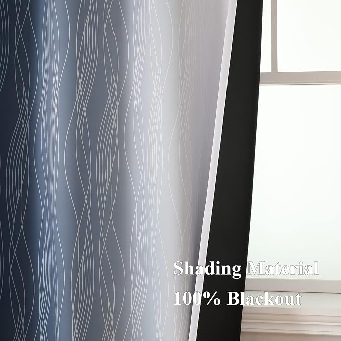 Navy Blue and Grayish White Blackout Curtains - Image 5