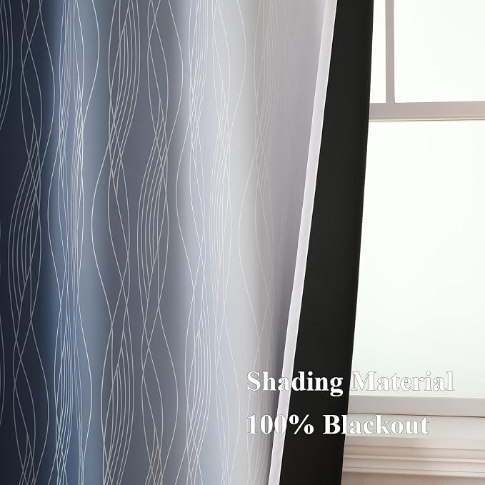 Estelar Textiler Full Room Darkening Greyish White and Navy Blue Blackout - Image 5