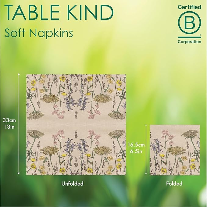 Table Kind 100 x Soft Recycled Floral Napkins Wildflower Soft Paper Napkins - Image 3