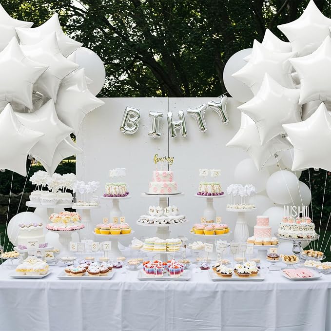 TONIFUL 15 Pcs Star Shaped Balloons 18 Inch Large White Foil Balloons | Big - Image 6