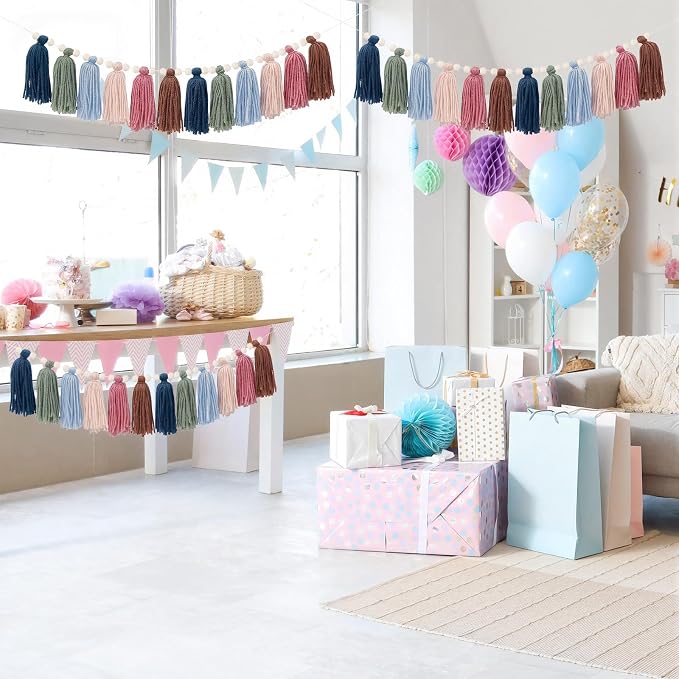 Breling 4 Pcs Boho Classroom Tassel Garland Rainbow Wall Decor | Colorful - Image 6
