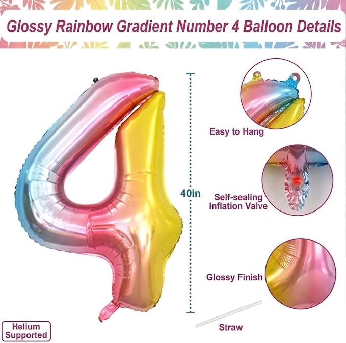 Rainbow Ombre Number 4 Balloon 40 Inch, Pastel Foil Decor | Dreamy Rainbow - Image 4
