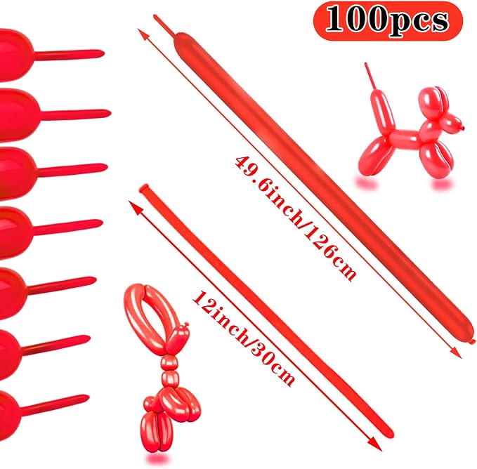 260 Long Balloons 100 Pack Red Twisting Animal Balloons Thickening Latex - Image 3
