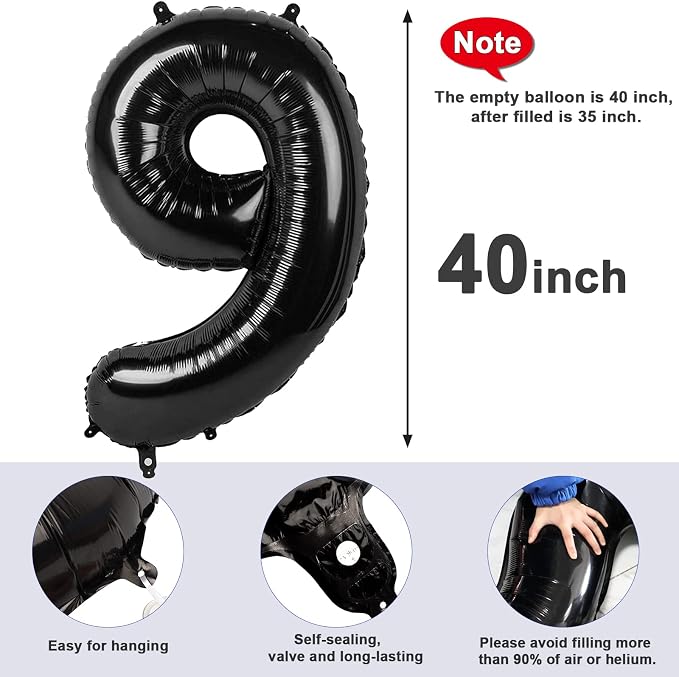 9 Balloon Numbers Party Decorations, 40In Black Balloons - Image 6