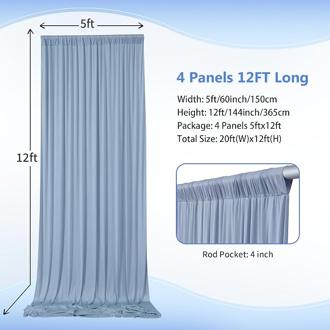 20ft×12ft Wrinkle Free Dusty Blue Backdrop Curtain - Image 3