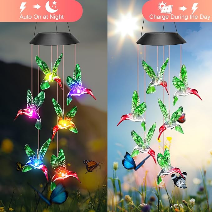 Winzwon Solar Wind Chimes, Christmas Gardening Hummingbird Gifts - Image 6