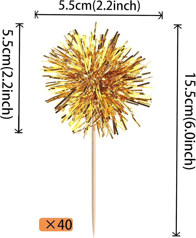 40 PCS Foil Firework Cupcake Toppers Fireworks Cupcake Picks Sparkle Tinsel - Image 2